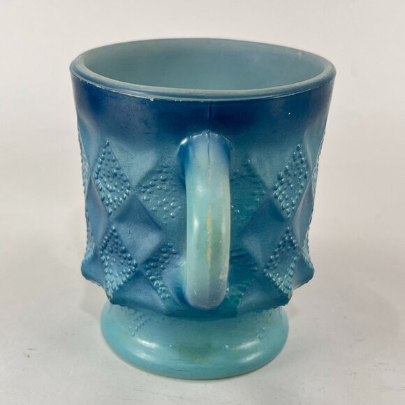 Vtg Anchor Hocking Fire King Kimberly Blue Glass Coffee Mug Diamond USA Retro - Picture 4 of 16